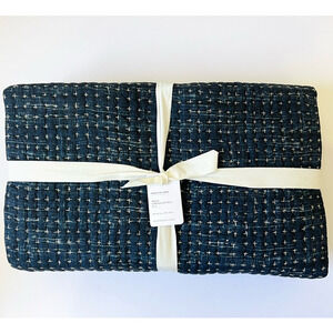 Pottery Barn Quilt Arlo Cross Stitch KING / CAL KING Navy Blue 100% Cotton NWT